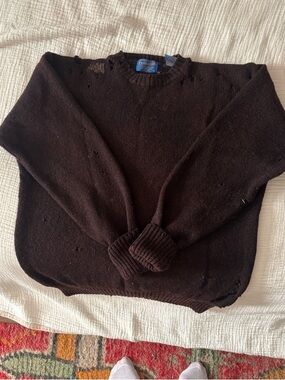 Pendleton Dark Brown Men's Crewneck Sweater - Thrashed and Worn